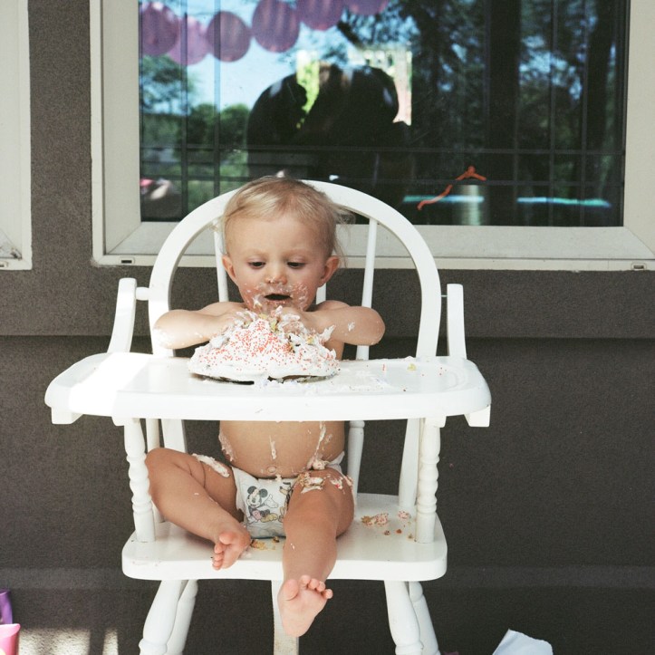 eating a giant cupcake