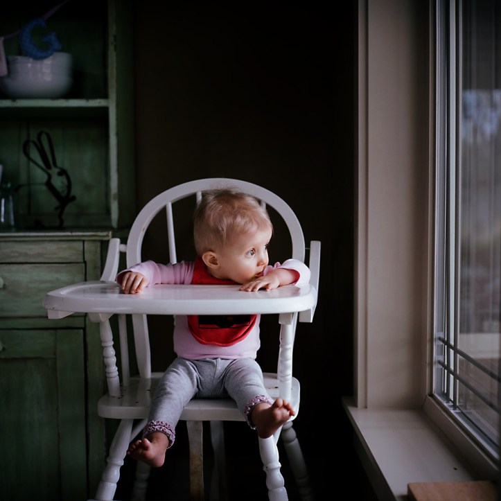 1 year old in highchair