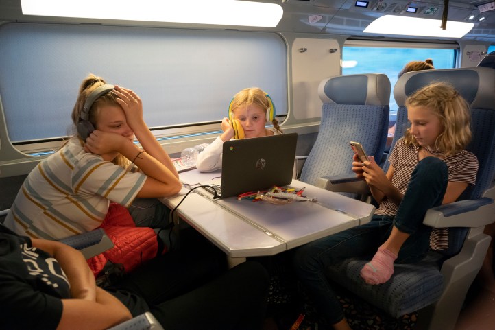 Grace Kimi and Lily on the high speed train to Paris September 2018