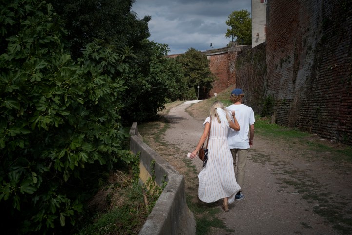 Jack and Bailey walking in Albi France August 2018